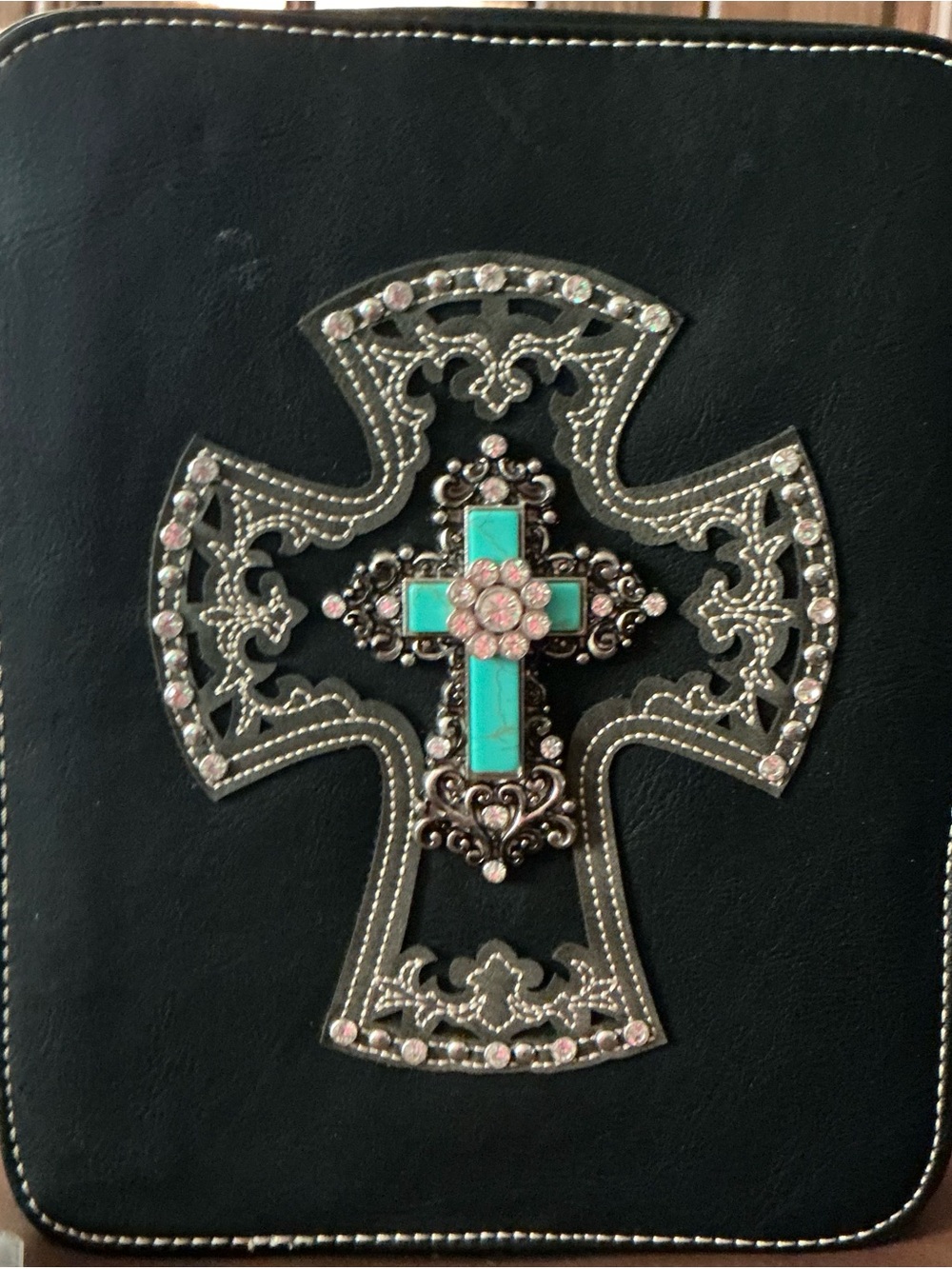 Embellished Turquoise Cross Bible Cover